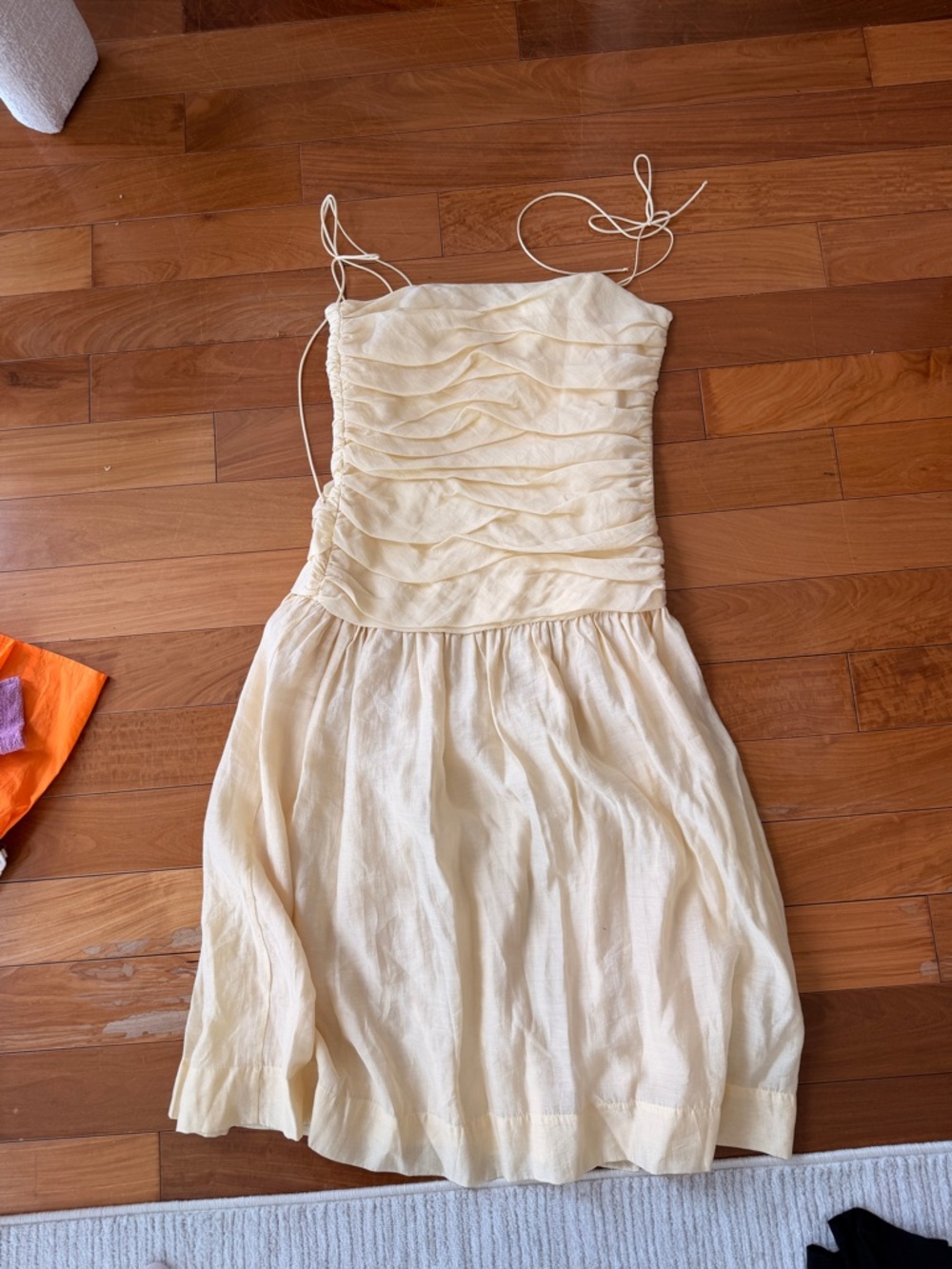 Zara Light yellow Ruched spaghetti Strap Sundress